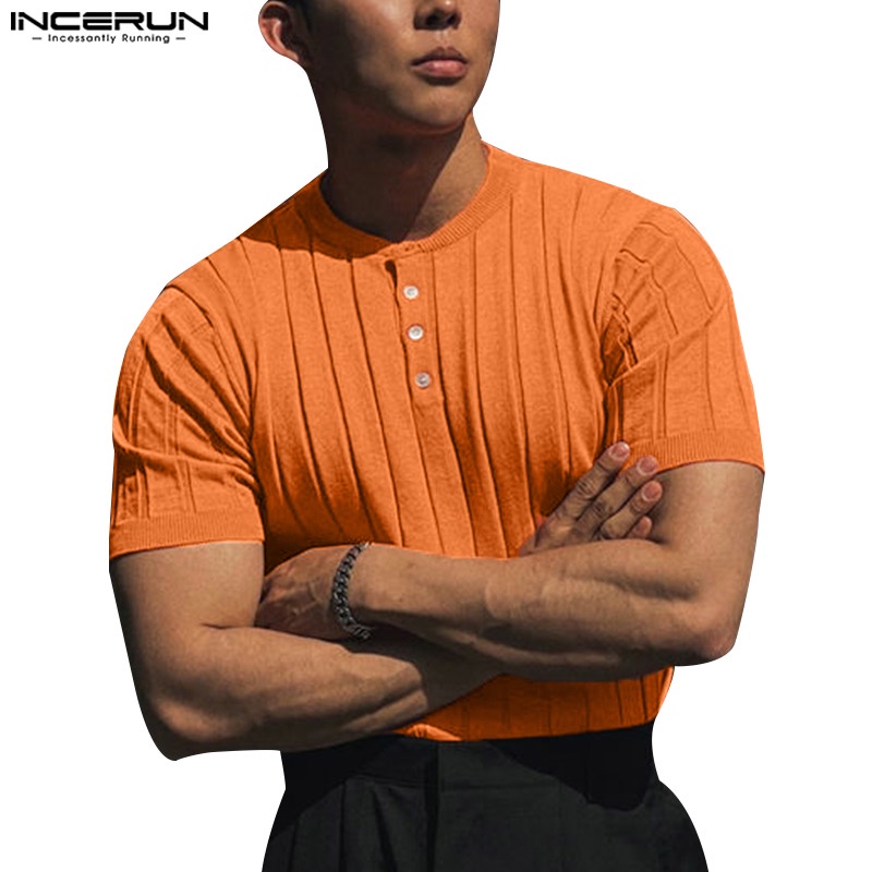 Áo thun INCERUN ngắn tay kẻ sọc thời trang sành điệu cho nam