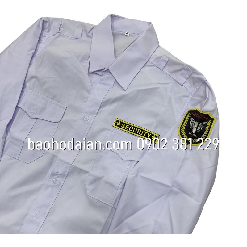 Áo đồng phục bảo vệ màu trắng dài tay kèm logo tay và ngực