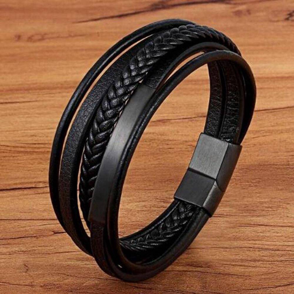 Vòng tay da cổ điển, trang sức nam, quà tặng nam châm nhiều lớp, Cool Boy