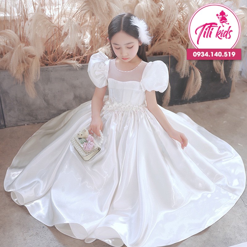 Đầm Bé Gái TiTiKids Đầm Công Chúa Trắng Ngọc Trai CC198