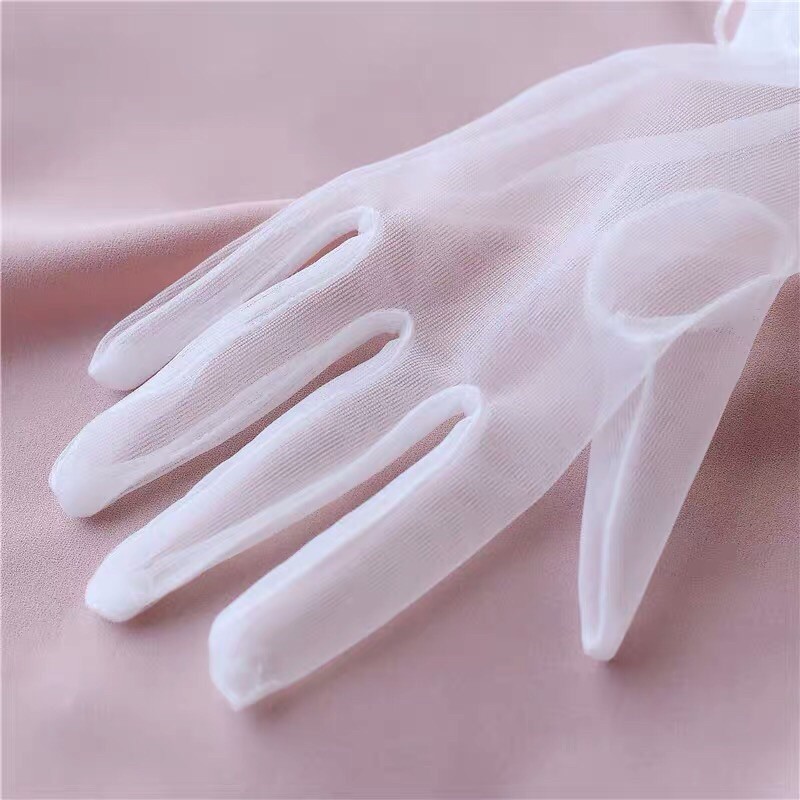 Găng tay cô dâu trắng đính hoa, phụ kiện chụp ảnh (Ảnh thật)