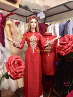 Áo dài gấm đỏ cô dâu