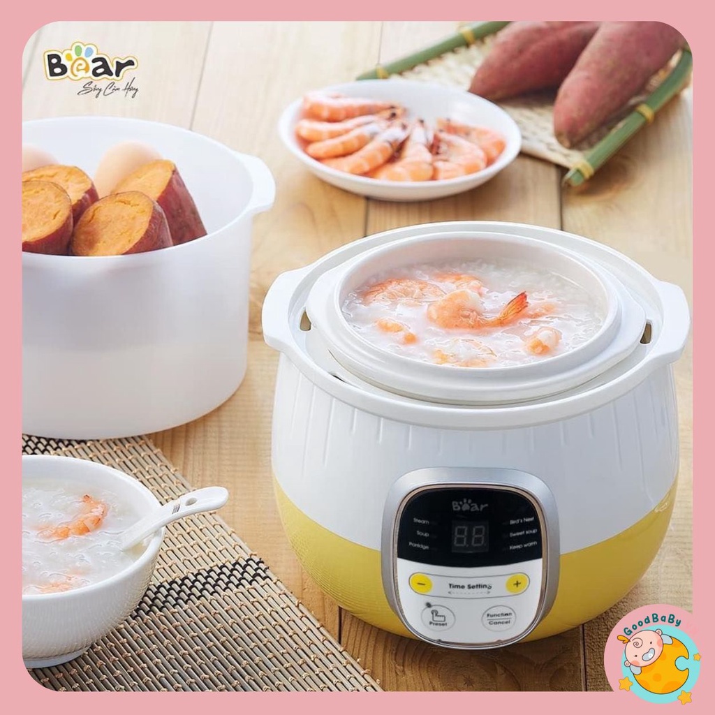 Nồi Nấu Cháo Chậm, Nồi Ninh Hầm Đa Năng 6in1 BEAR 0,8L Bảo hành 18 tháng Goodbabyvn