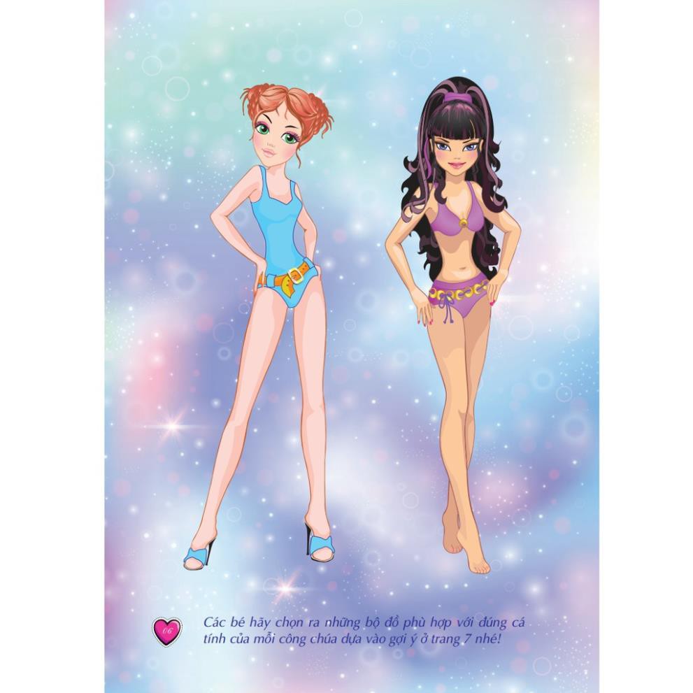 Sách - Sticker book - Giấy gián &amp; tô màu công chúa 3 - Xinh đẹp (tặng kèm 4 trang sticker dán hình)