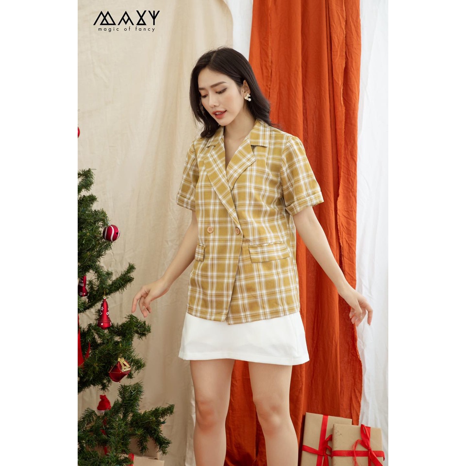 Áo khoác blazer tay ngắn sọc caro vàng yellow caro short blazer Maxy Workshop