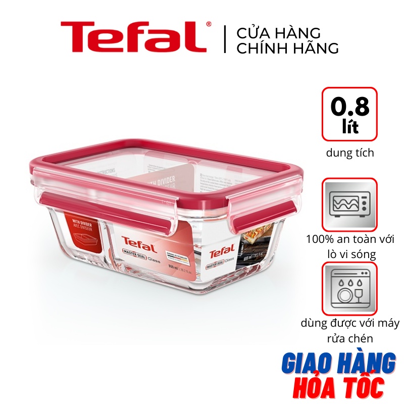 Hộp thủy tinh vuông 2 ngăn Tefal Masterseal Glass N1040712 - 800ml - đỏ