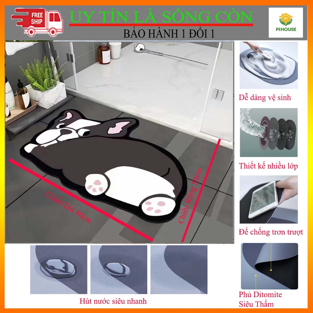 Thảm chùi chân lau chân Silicon Pihouse đế cao su chống trượt hút nước tiện lợi