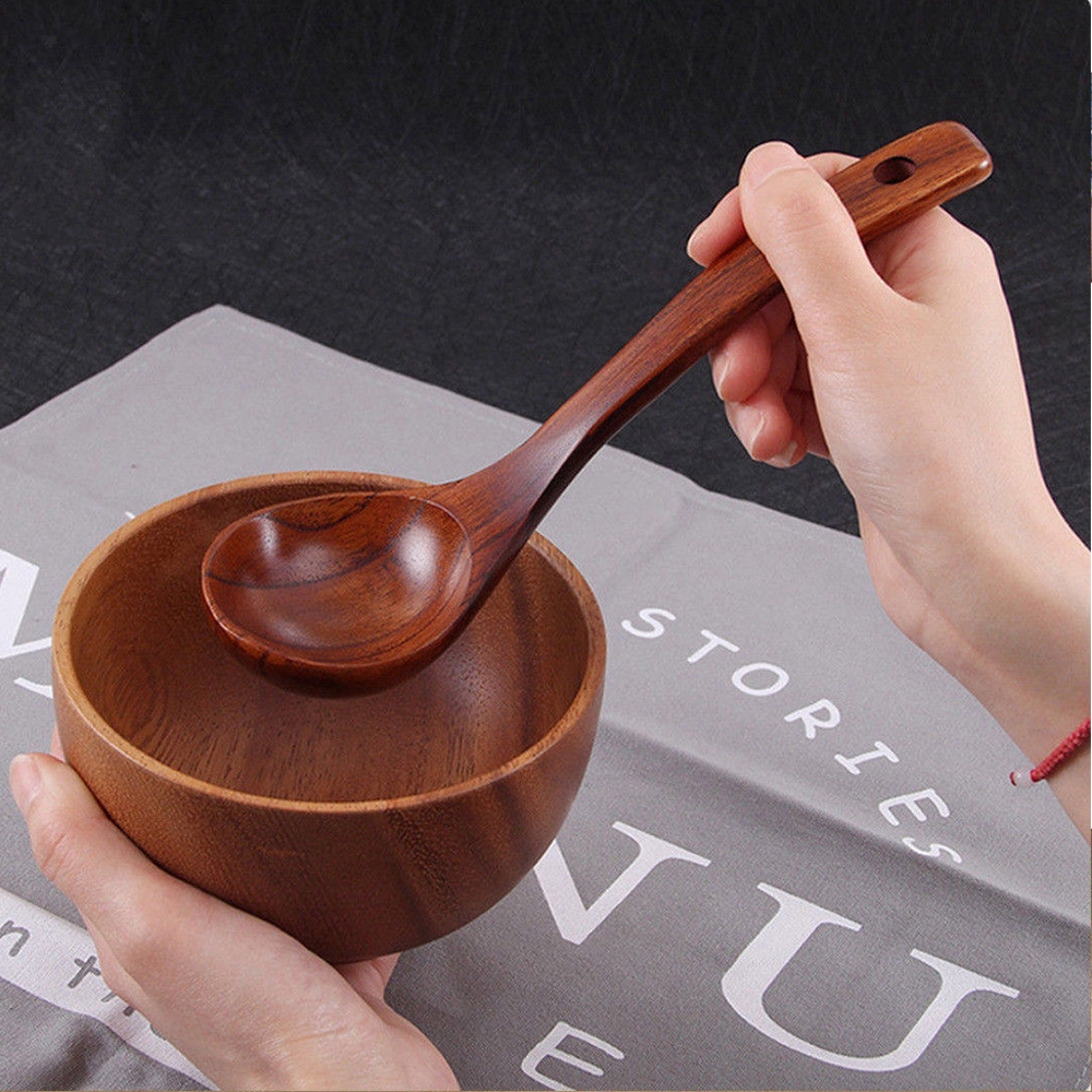 Muỗng gỗ cán dài phong cách Nhật Bản dùng ăn súp/mì