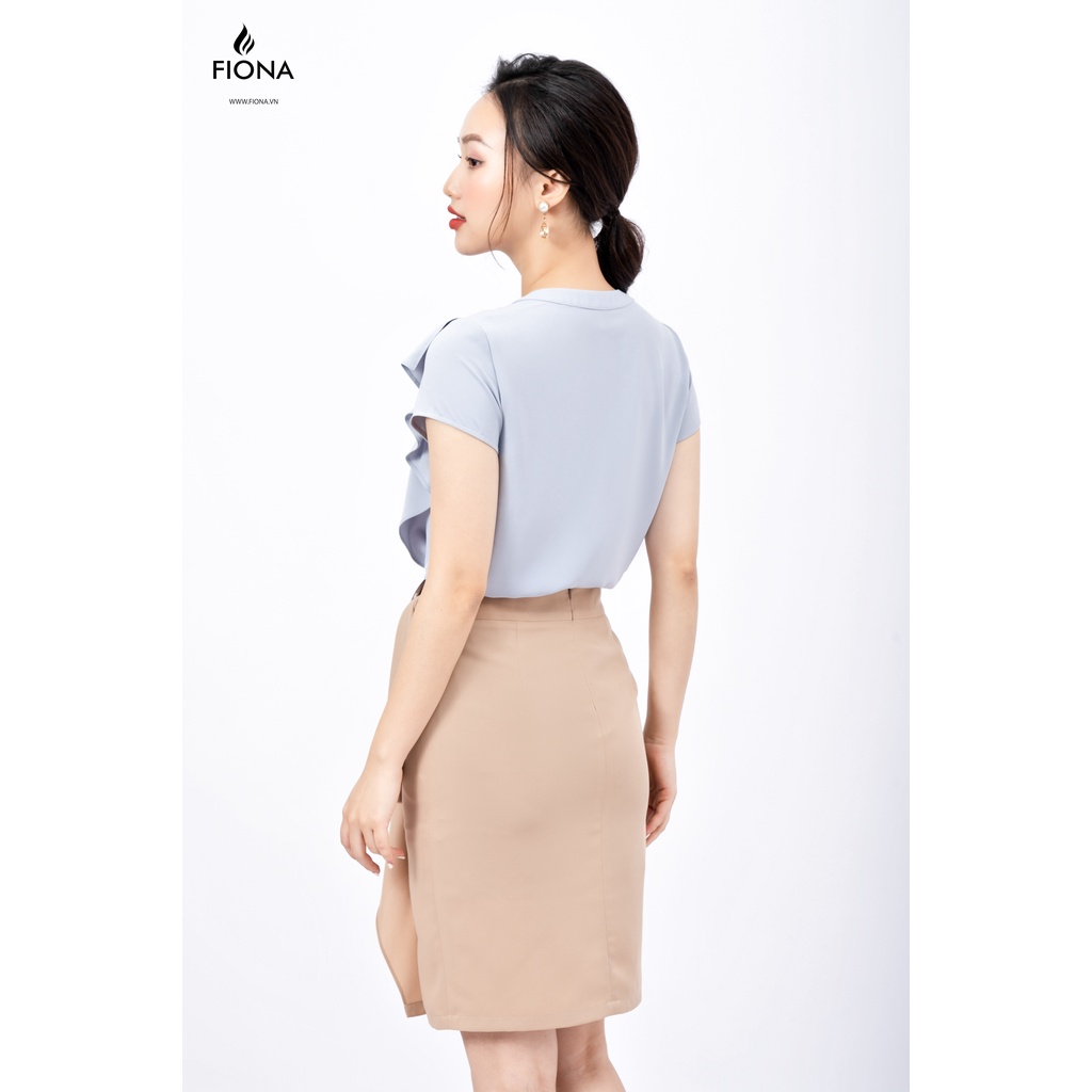 Áo sơ mi nữ FIONA cổ tròn sơ mi công sở tay ngắn kẹp bèo cách điệu nữ tính trẻ trung F551183