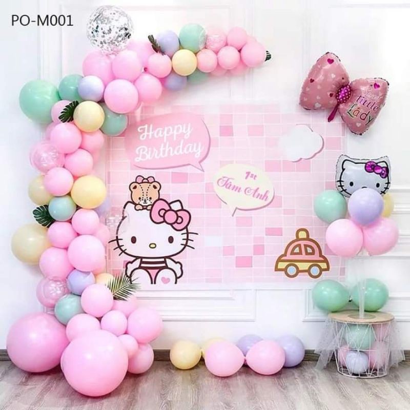 (KÈM BACKDROP +BƠM KEO) SET BÓNG SINH NHẬT CHỦ ĐỀ KITTY CHO BÉ GÁI