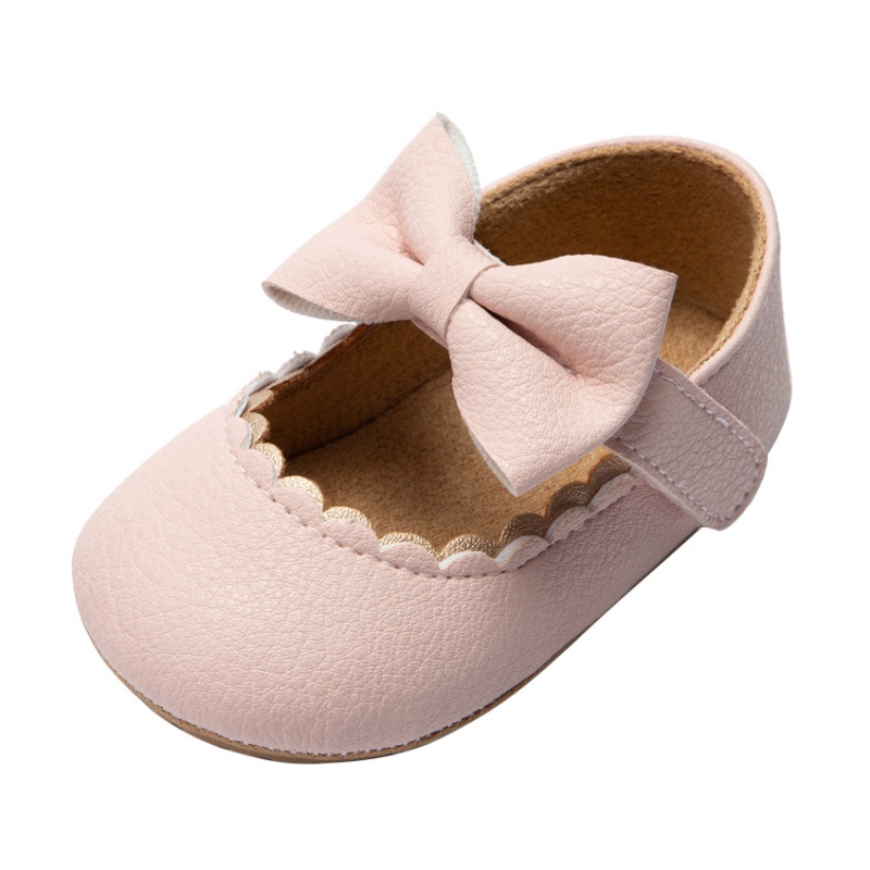 Giày búp bê da PU đế mềm chống trượt đính nơ dễ thương thời trang dành cho bé gái 0-18 tháng tuổi