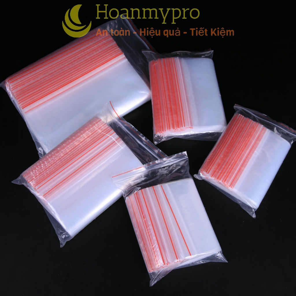 Túi Zip Chỉ Đỏ Túi zipper Viền Đỏ Bấm Miệng Trong Suốt Bịch Zip Nhiều Kích Thước Ziplock