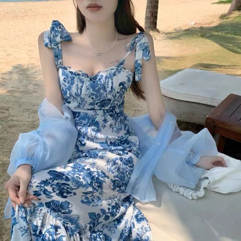 Beryl🌻Đầm🍄Váy xanh hoa cổ điển kiểu Pháp