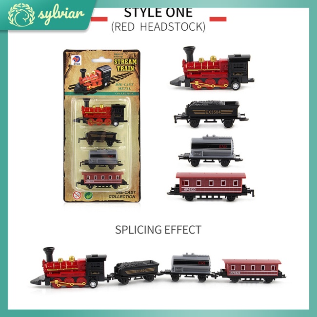Set 4 Mô Hình Xe Lửa Hơi Nước Mini Bằng Hợp Kim Dành Cho Trẻ Em