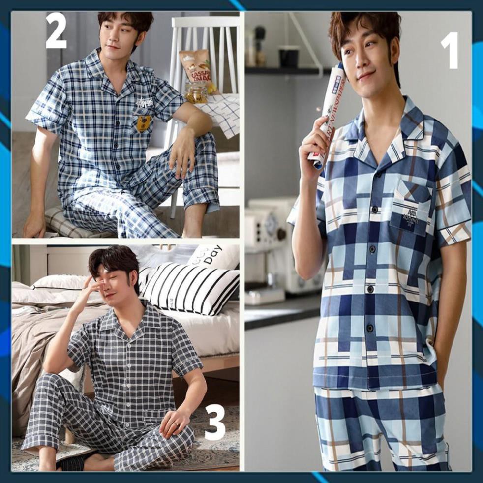 Đồ bộ Pijama cộc tay họa tiết sọc Caro style Hàn Quốc-Đồ bộ nam vải COTTON 100% dày dặn & thông thoáng (613)