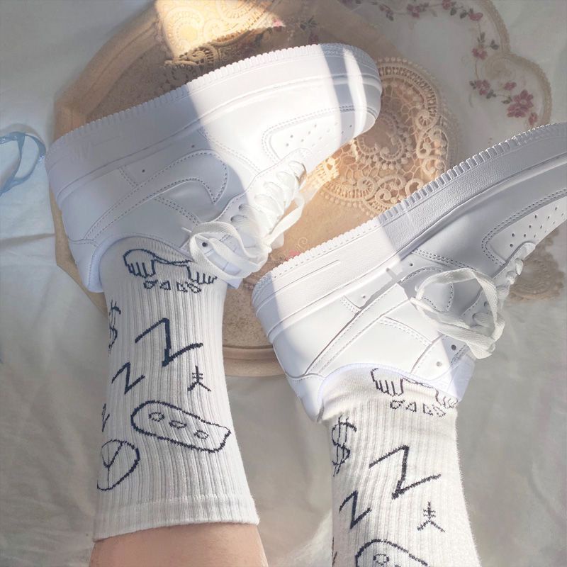 Tất Vớ cotton cổ cao in họa tiết hoạt hình xinh xắn phong cách Hàn Quốc dành cho nam nữ JP5