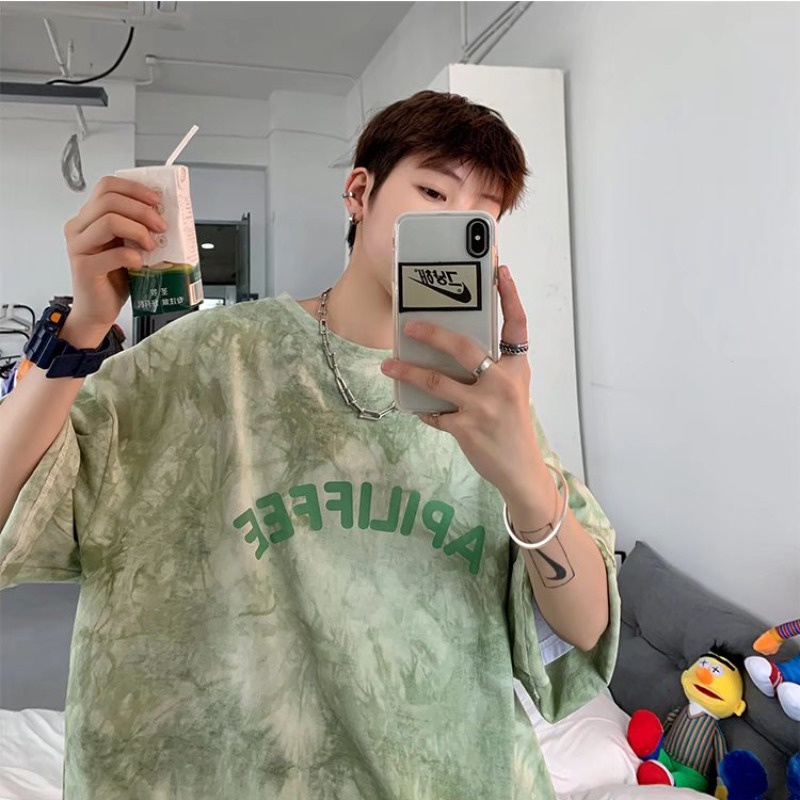 Áo Thun Tay Ngắn Dáng Rộng Thiết Kế Nhuộm Màu Độc Đáo Thời Trang Cá Tính Cho Nam Nữ