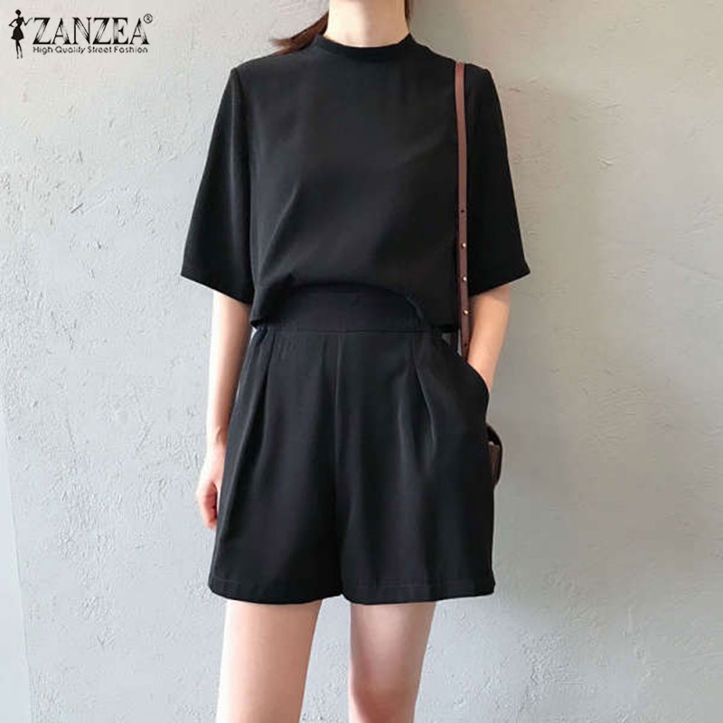 Set áo thun ngắn tay + quần short lưng thun Zanzea thời trang nữ