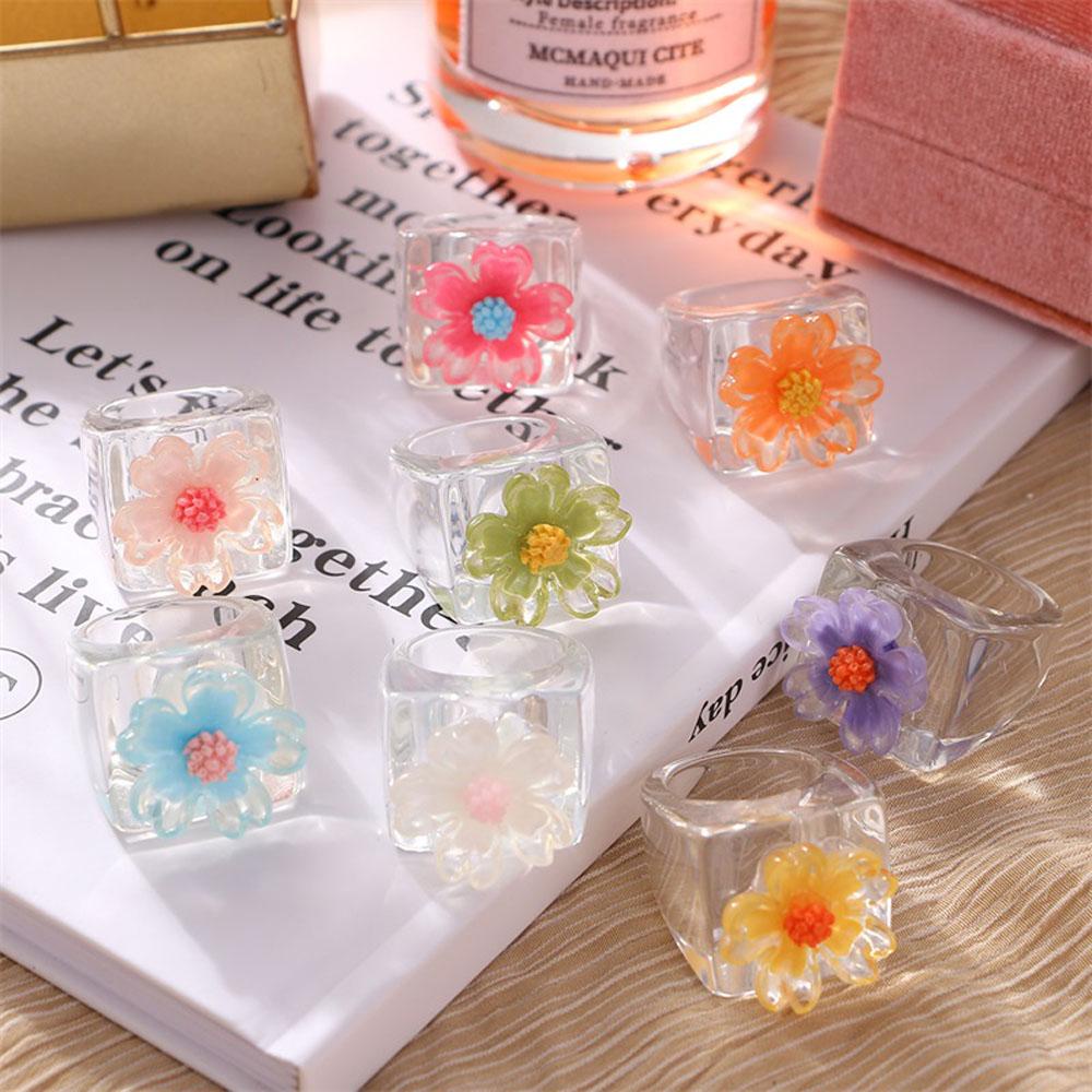 FORBETTER Nhẫn Hình Hoa Trong Suốt Phong Cách Vintage Thời Trang