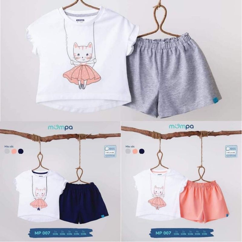 Bộ QA cộc tay Mompa 100% cotton cao cấp mềm mát thoáng nhẹ da thấm hút tốt mới siêu xinh cho bé gái