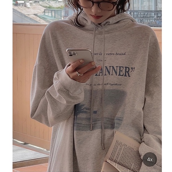 Áo hoodie tay dài dáng rộng màu xám thời trang phong cách Hàn Quốc cho nữ | BigBuy360 - bigbuy360.vn