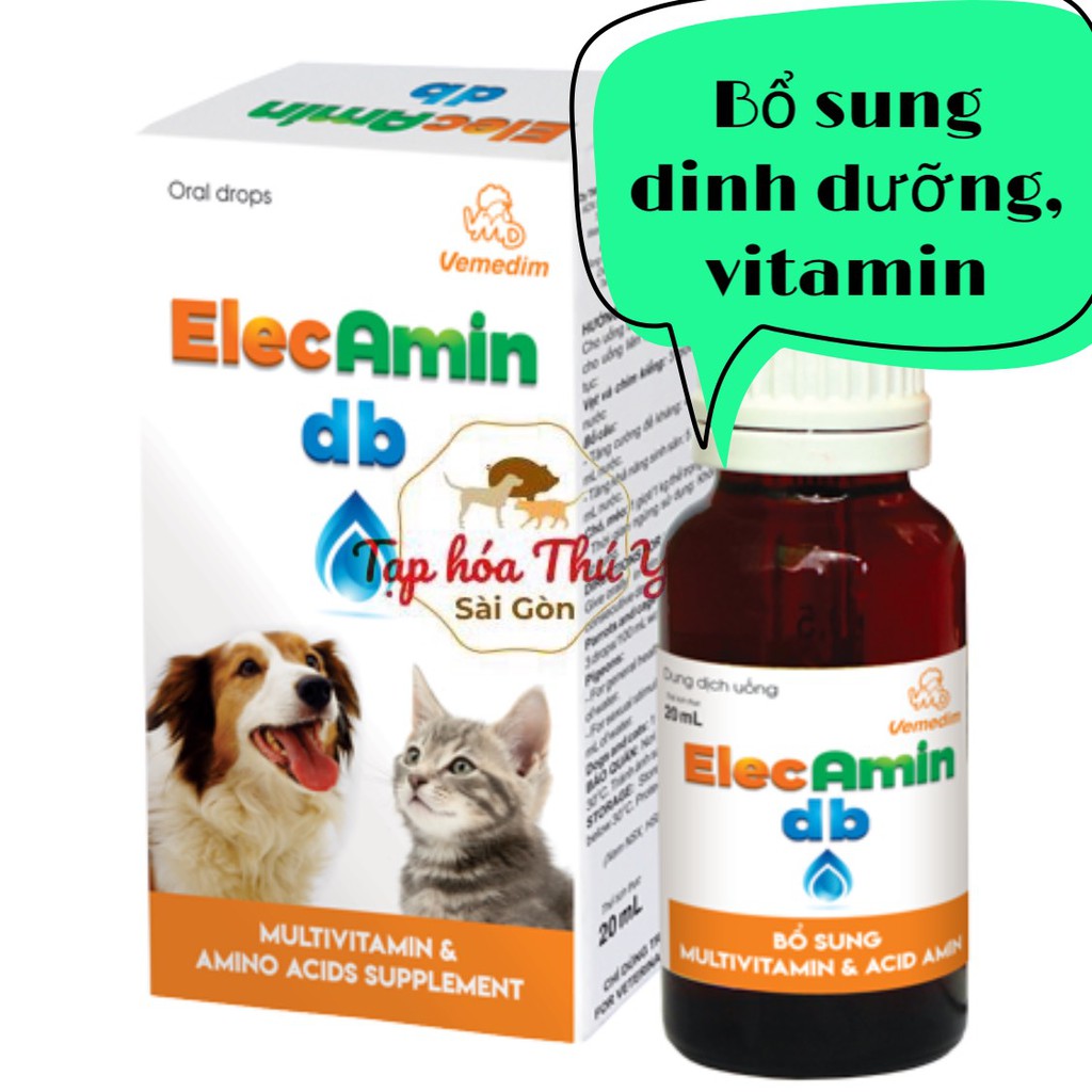 ELECAMIN DB CUNG CẤP MULTIVITAMIN VÀ ACID AMIN CHO CHÓ, MÈO, CHIM CẢNH CHAI 20ML