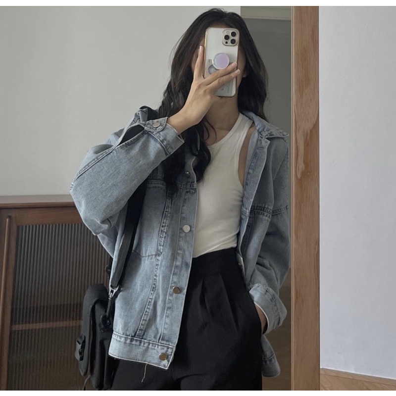 [Ảnh thật/Video]Áo khoác bò oversize phong cách ulzzang chất đẹp Áo khoác jean Quang Châu