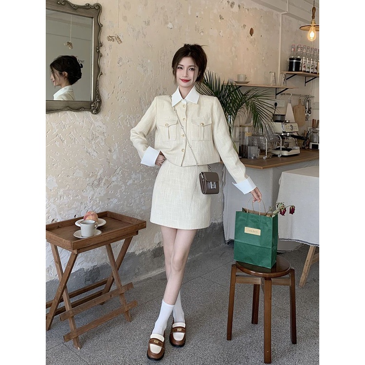 𝒀𝒂𝒏𝒚𝒂𝒏 Set Áo Khoác Tay Dài Và Chân Váy Ngắn Phong Cách Mới Cho Nữ
