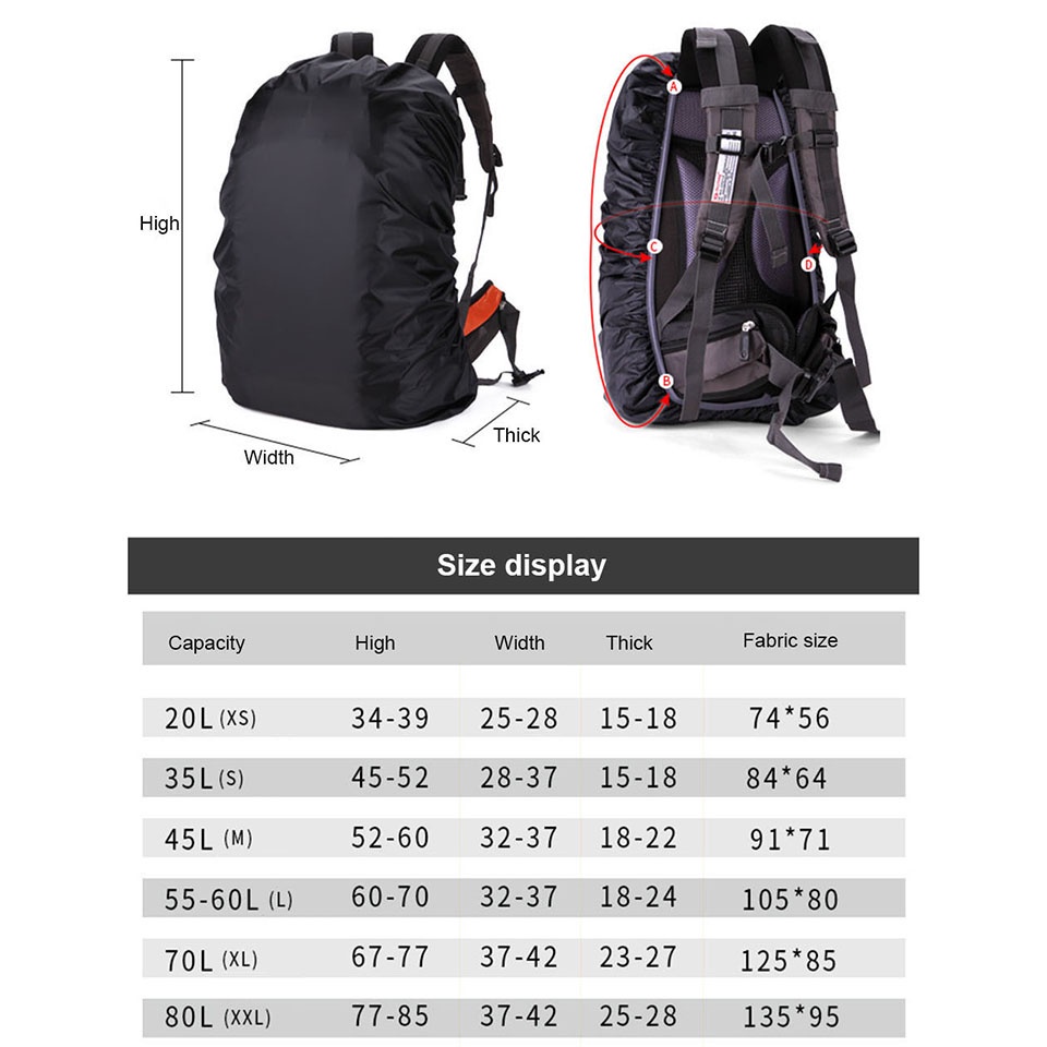 1 Vỏ Bọc Ba Lô 35-80L Chống Thấm Nước Chống Bụi Có Thể Điều Chỉnh Dùng Khi Đi Cắm Trại / Leo Núi