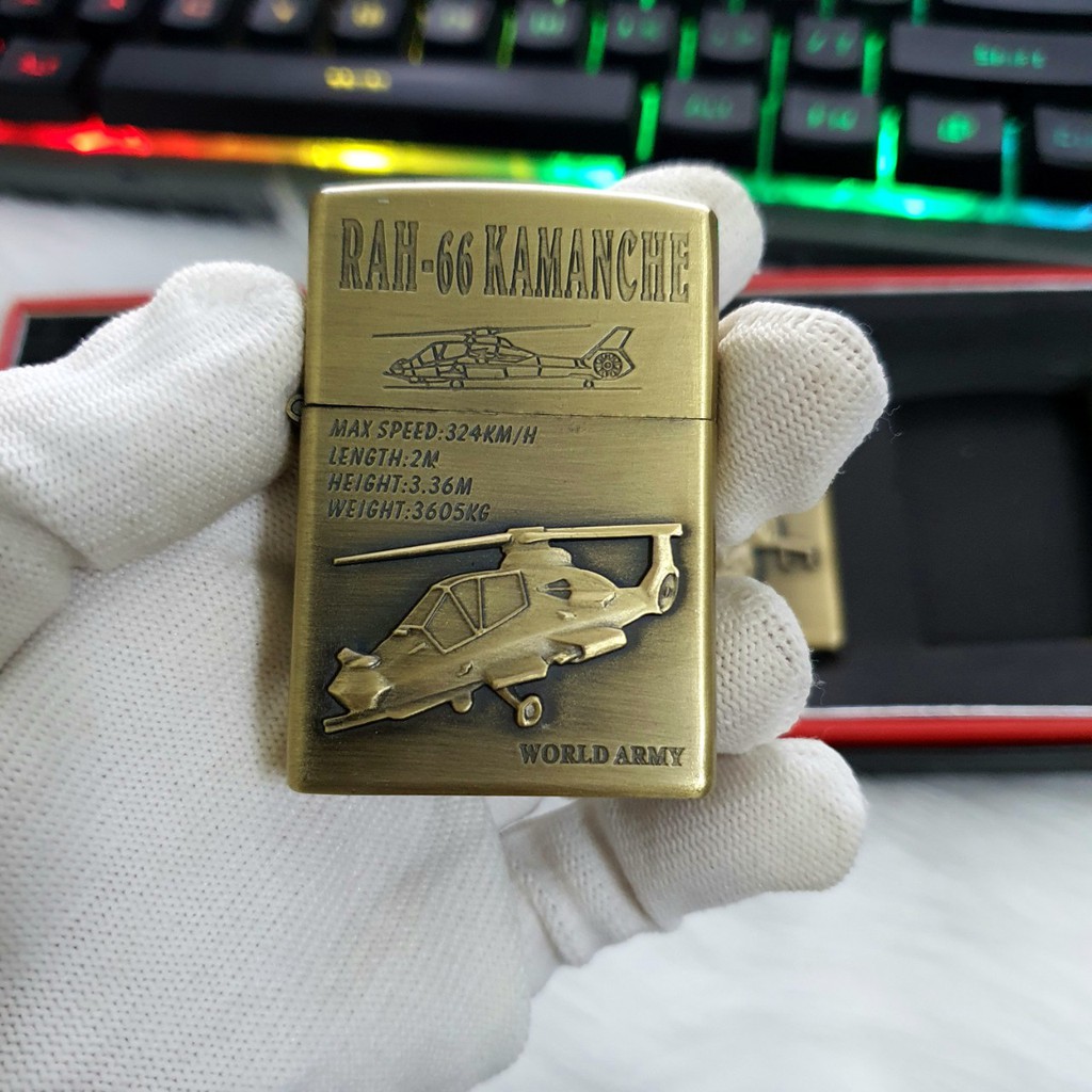 Combo 4 Cái Hột-Quẹt-Bật-Lửa-Zippo Đồng WORLD ARMY ( Tặng Hộp Đựng )