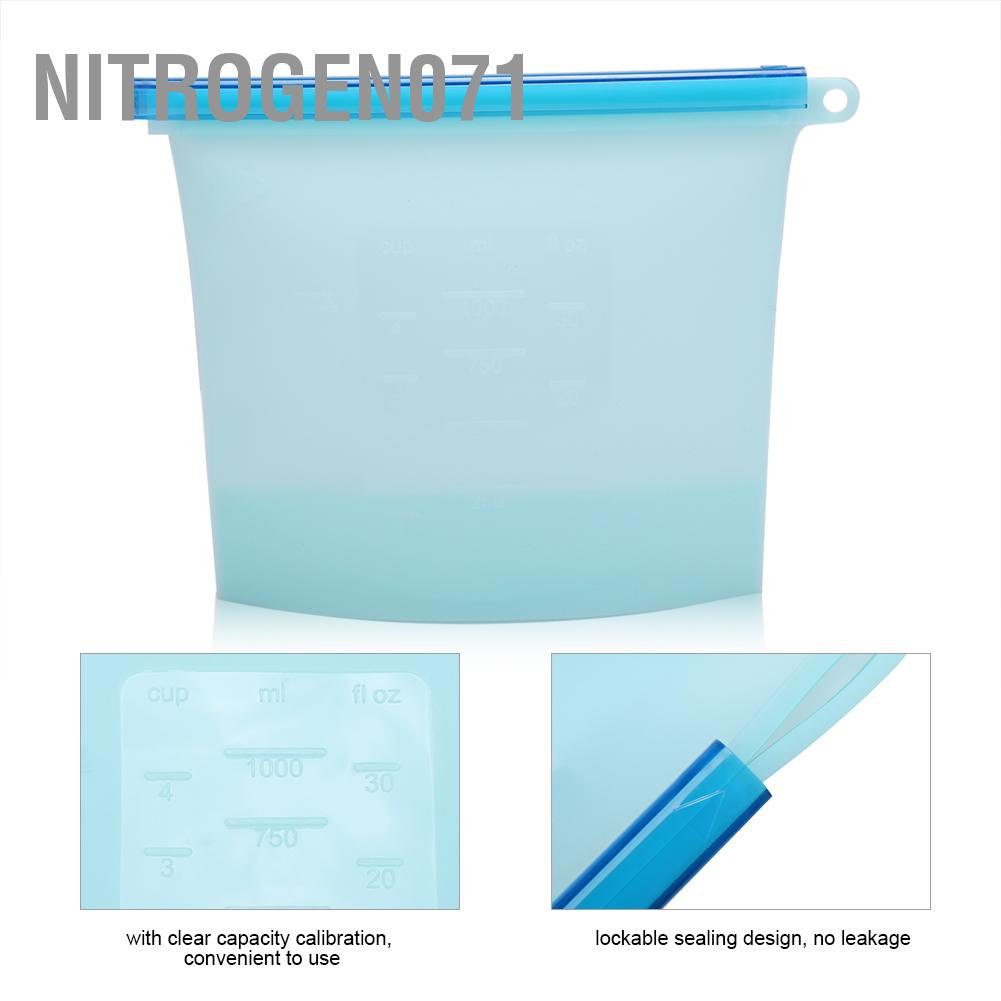 Nitrogen071 Con dấu có thể tái sử dụng 1000ml Hộp đựng thực phẩm bằng silicone Tủ lạnh Trái cây thịt Túi bảo quản sữa