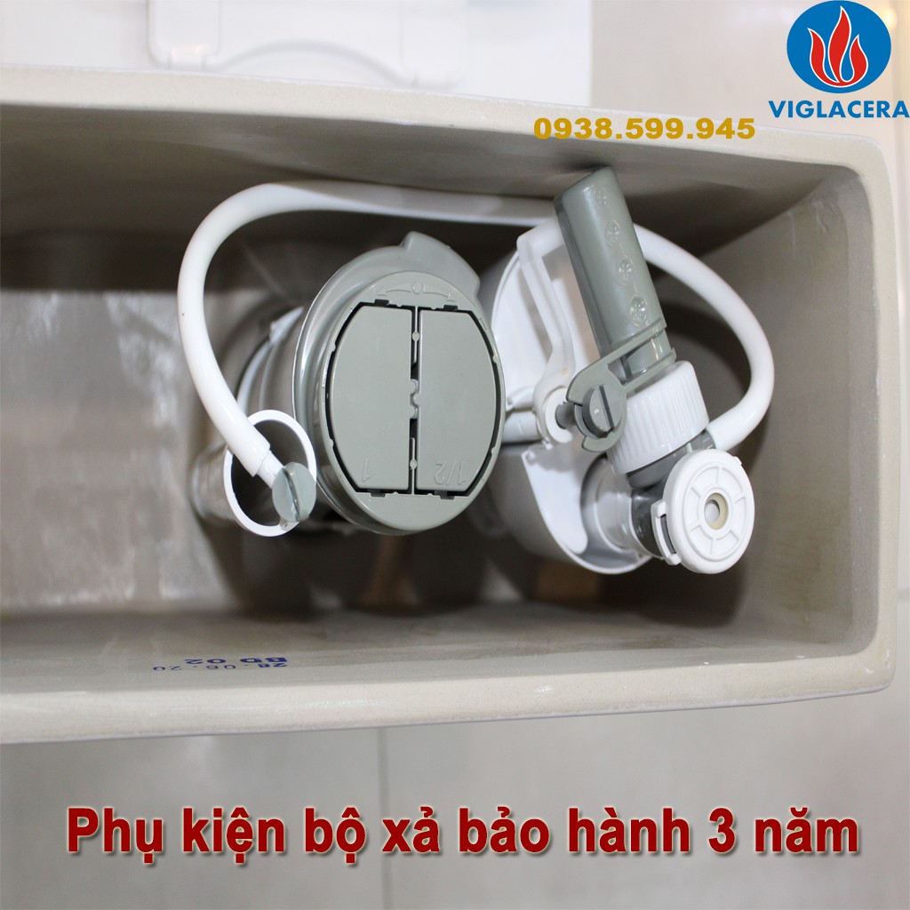 Bồn cầu liền khối, men nano kháng khuẩn Sanfi 2 nút nhấn từ Viglacera, bảo hành phụ kiện 3 năm