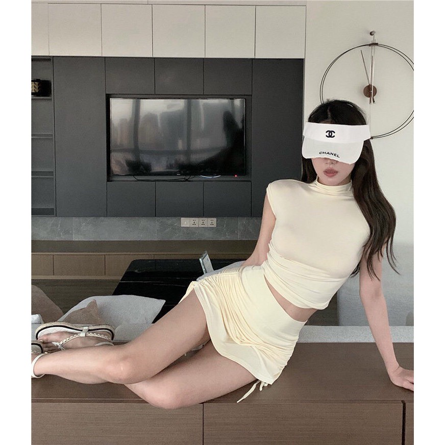 Set Áo Crotop Và Quần Short Lưng Cao Quyến Rũ Dành Cho Nữ - oder Taobao