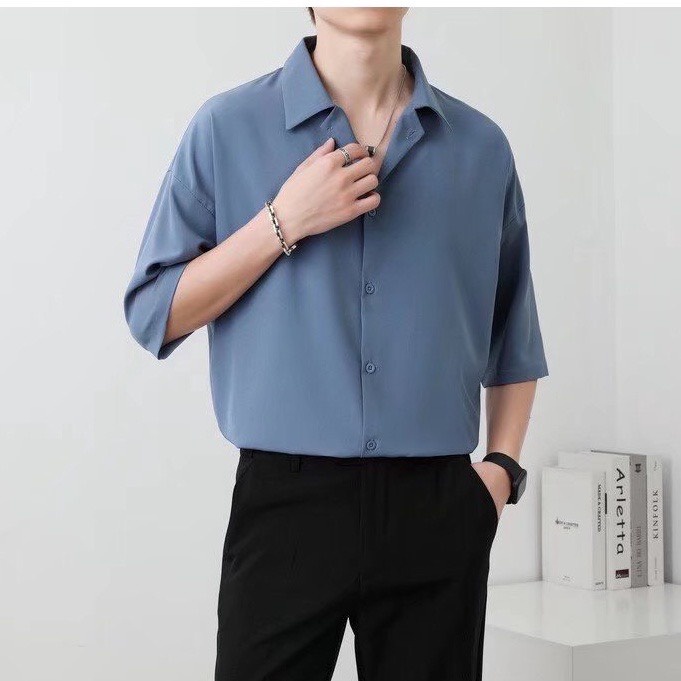 Áo sơ mi nam tay ngắn ,sơ mi cổ vest unisex  chất vải lụa mịn chống nhăn thương hiệu menswear. | BigBuy360 - bigbuy360.vn