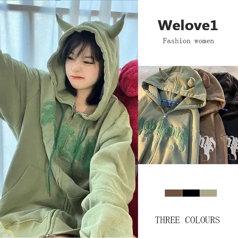 Áo khoác tay dài có mũ trùm đầu tùy chọn màu sắc phong cách retro dành cho nữ