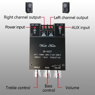 Bảng mạch khuếch đại loa siêu trầm ZK-502T Bluetooth 5.0 TPA3116D2 kênh kép 2 * 50W Bass AMP