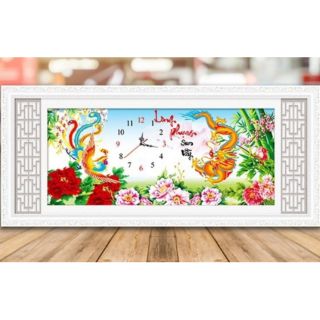 Tranh thêu chữ thập chưa thêu Long Phụng Sum Vầy