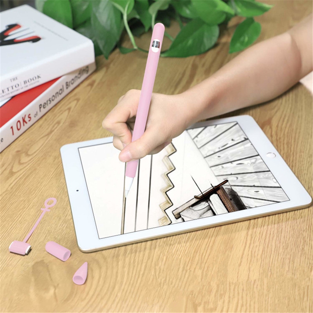 Vỏ Bảo Vệ Bút Cảm Ứng Apple Pencil 4 Trong 1 Bằng Silicon Màu Trơn Thời Trang Chống Bụi Bẩn Cho Apple Pencil 1st