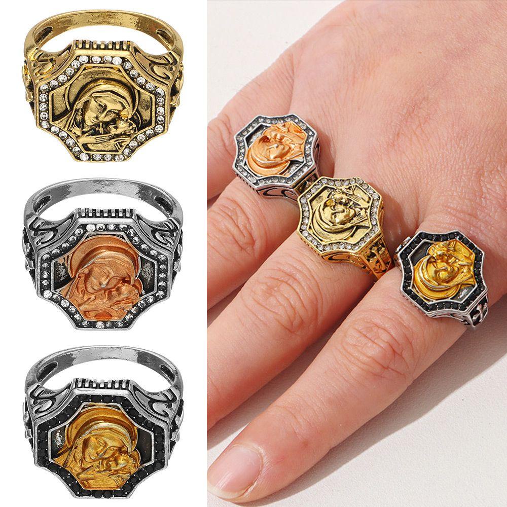 Nhẫn Hợp Kim Khắc Chữ Thập Phong Cách Vintage Kích Cỡ 6-12