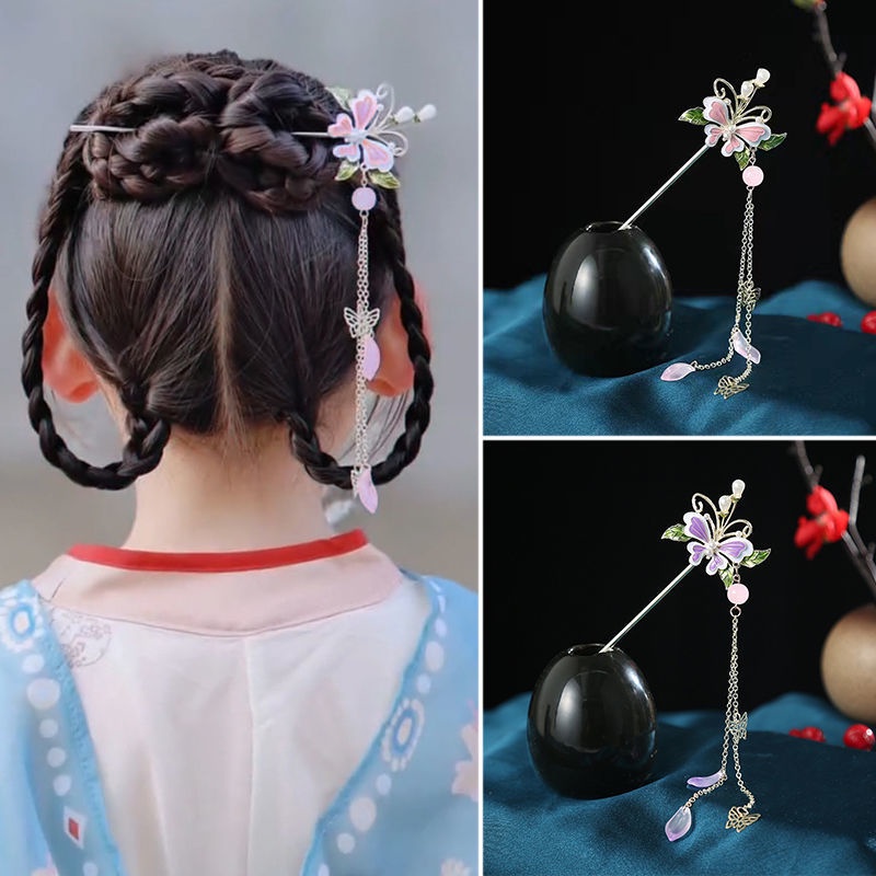 Haimeikang Trâm Cài Tóc Kim Loại Hình Bướm Đính Ngọc Trai Phong Cách Retro Cho Nữ