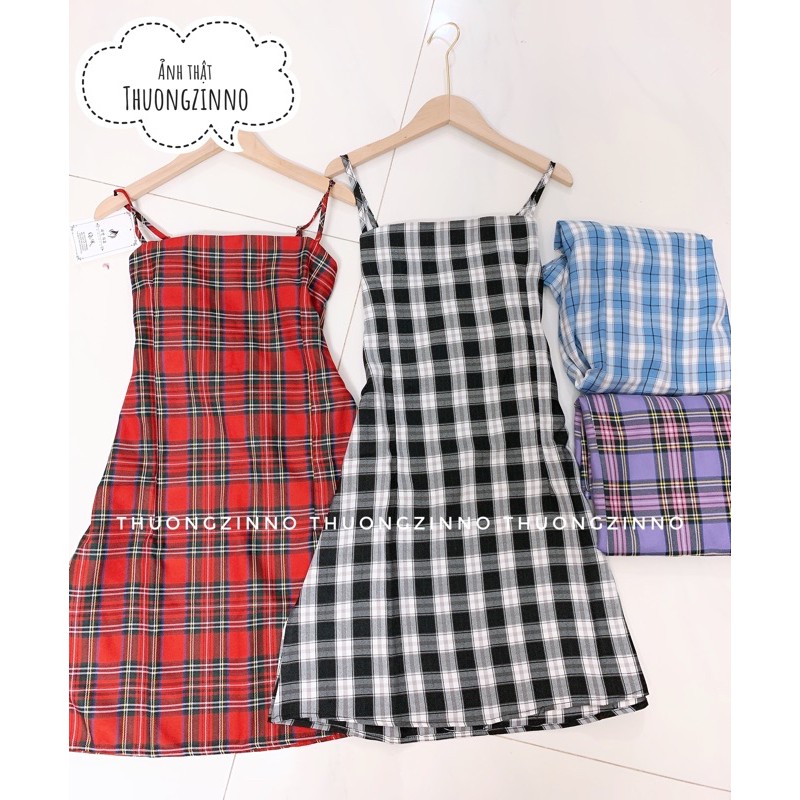 [Ảnh thật/Video] Váy 2 dây kẻ nhiều màu Đầm 2 dây kẻ ulzzang | BigBuy360 - bigbuy360.vn