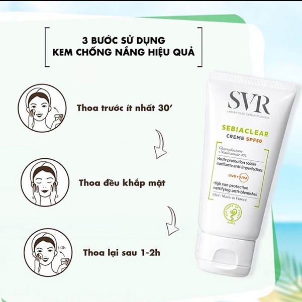 Kem Chống Nắng SVR Làm Giảm Mụn, Không Bóng Nhờn 50ml (Sebiaclear Crème SPF50)