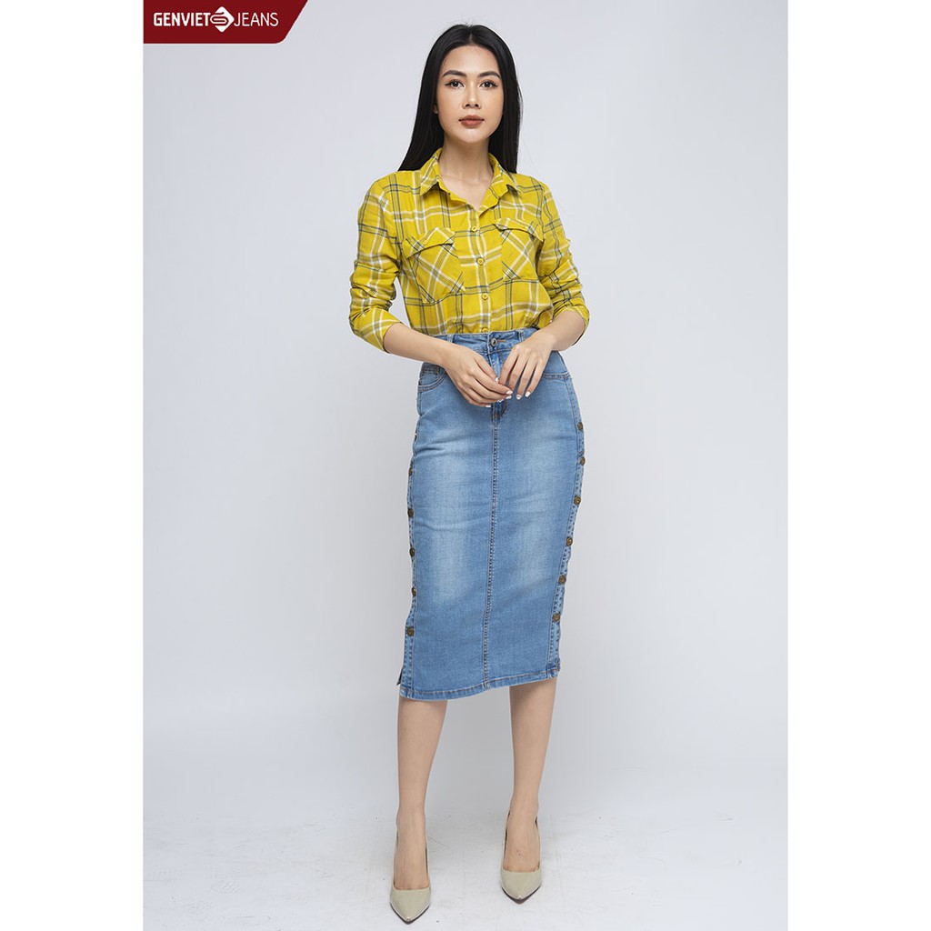 [Mã FASHIONMALLT4 giảm 15% đơn 150k] TJ321J1057 - Chân Váy Jeans Dáng Dài Nữ -GENVIET
