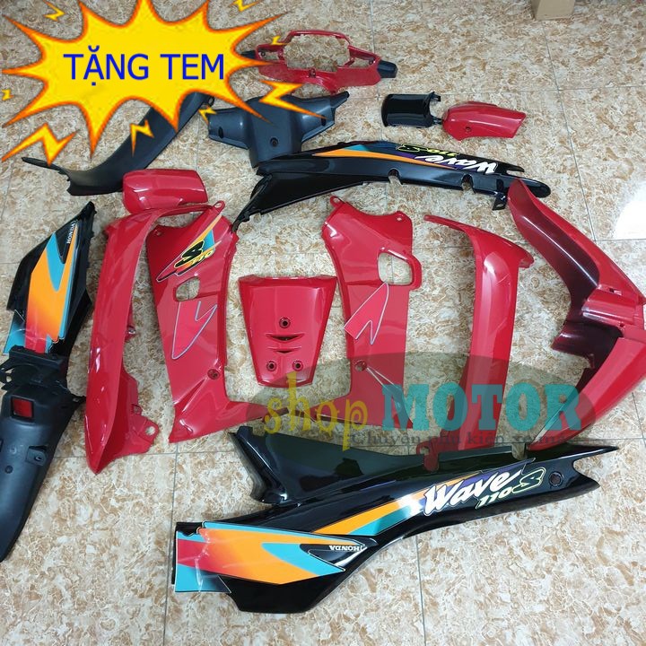 [TẶNG NGAY BỘ TEM 3 LỚP] Bộ dàn áo xe Wave ZX, Wave Anpha, Wave Thái đời 1997 đến 2006 màu ĐỎ SƯỜN ĐEN