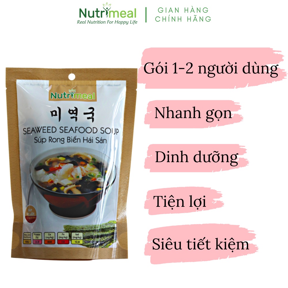 Hộp 10 Gói Súp Rong Biển Hải Sản Ăn Liền Nutrimeal 30gr/ Gói/ 12 Người Dùng