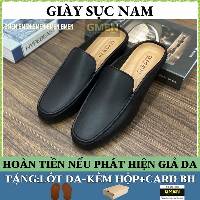 Giày sục nam da bò 100% đế cao su khâu chỉ bảo hành 1 năm GM0101