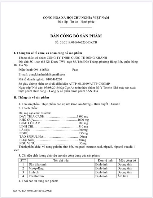DIASULiN - an đường - bình huyết