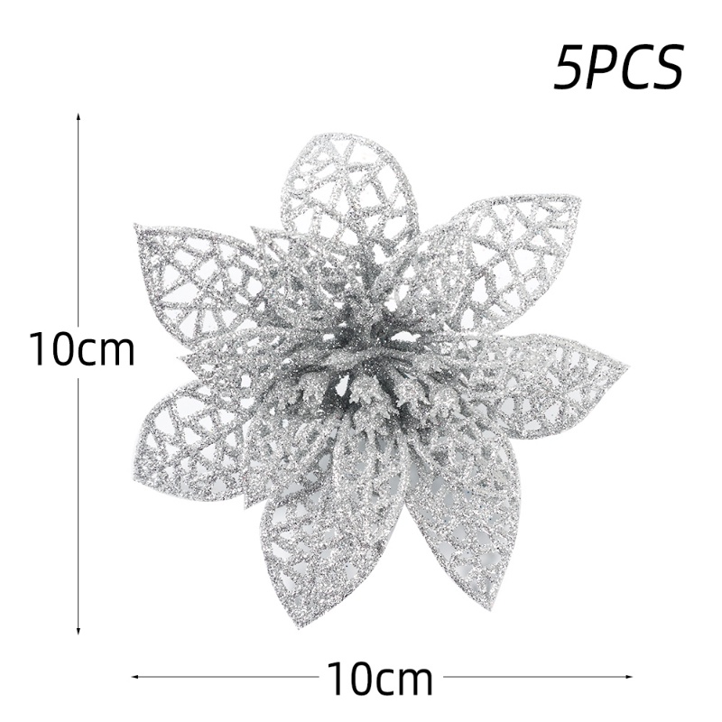 Set 5 Bông Hoa Nhựa Lấp Lánh Trang Trí Giáng Sinh / Năm Mới DIY