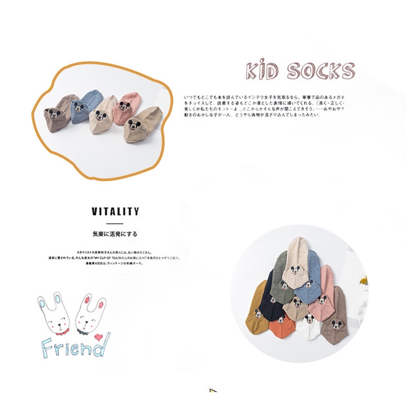 Set 5 Đôi Vớ Cotton Thêu Hình Chuột Mickey Xinh Xắn Dành Cho Nữ
