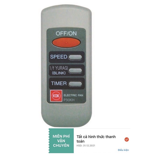 Remote Quạt Lửng KDK P30KH - Điều Khiển Từ Xa P30KH - Hàng Chính Hãng - Linh Kiện Quạt KDK